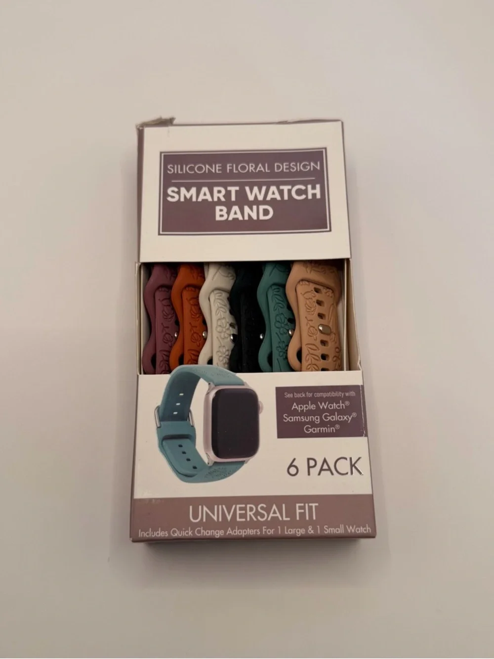 Silicone Floral Design Smart Watch Bands - 6 Pack (Multicolor) New
